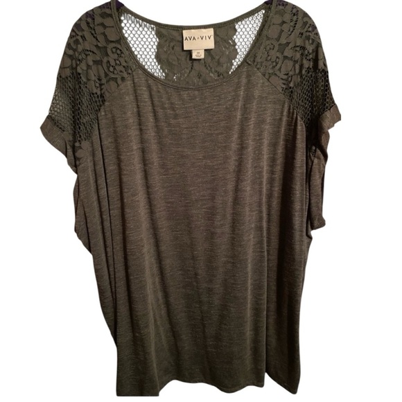 Ava & Viv Women Top 3X Gray Blouse Lace Crew Neck Short Sleeve - Picture 1 of 7